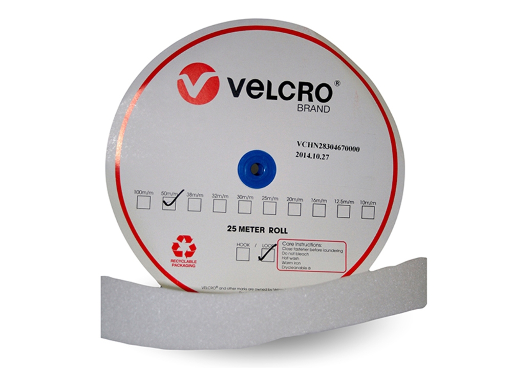 VELCRO® Brand Standard Tape Loop 50mm White 25m Motor Body Hardware